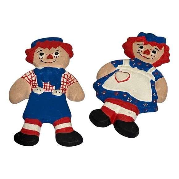 Raggedy Ann & Andy Vintage Handmade Red and Blue ceramic Set signed - Picture 2 of 6